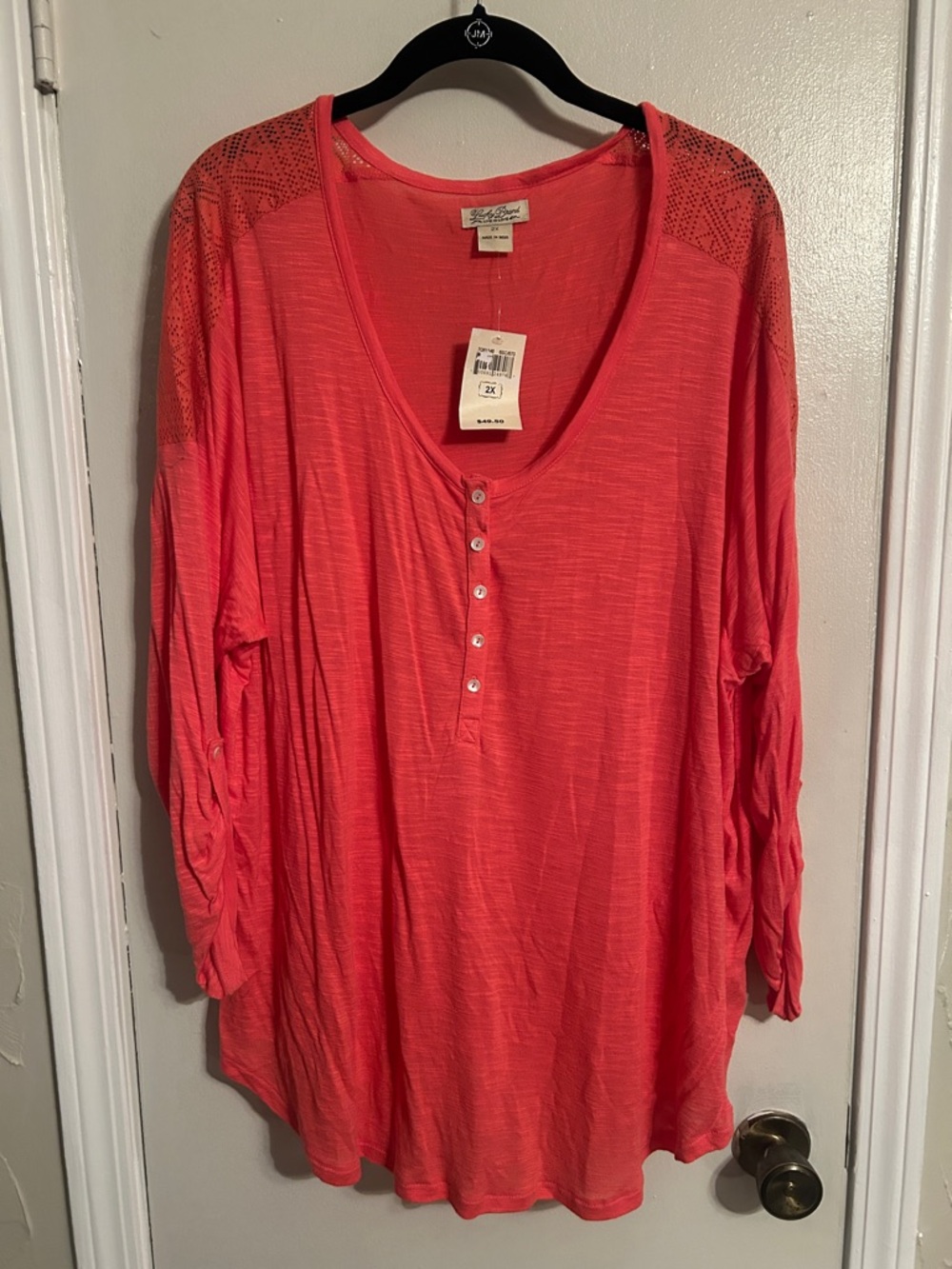 Lucky Brand Coral Henley Tunic Top